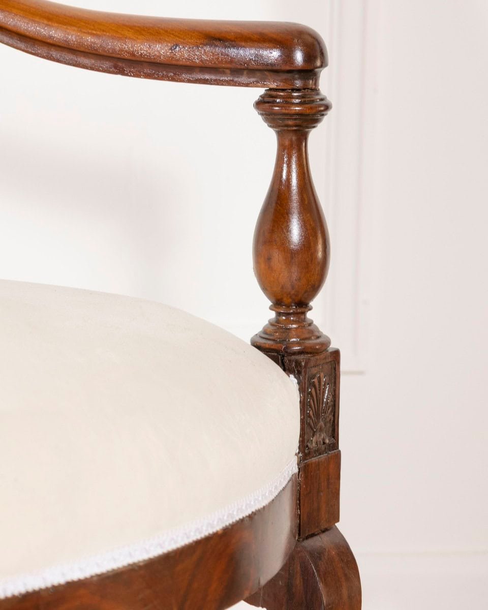 Pair of Italian Empire Armchairs in Mahogany with White Velvet Upholstery, Genoa 19th Century - JAA