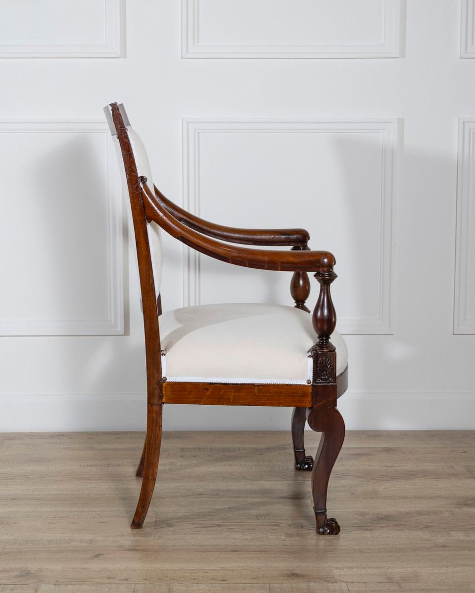 Pair of Italian Empire Armchairs in Mahogany with White Velvet Upholstery, Genoa 19th Century - JAA