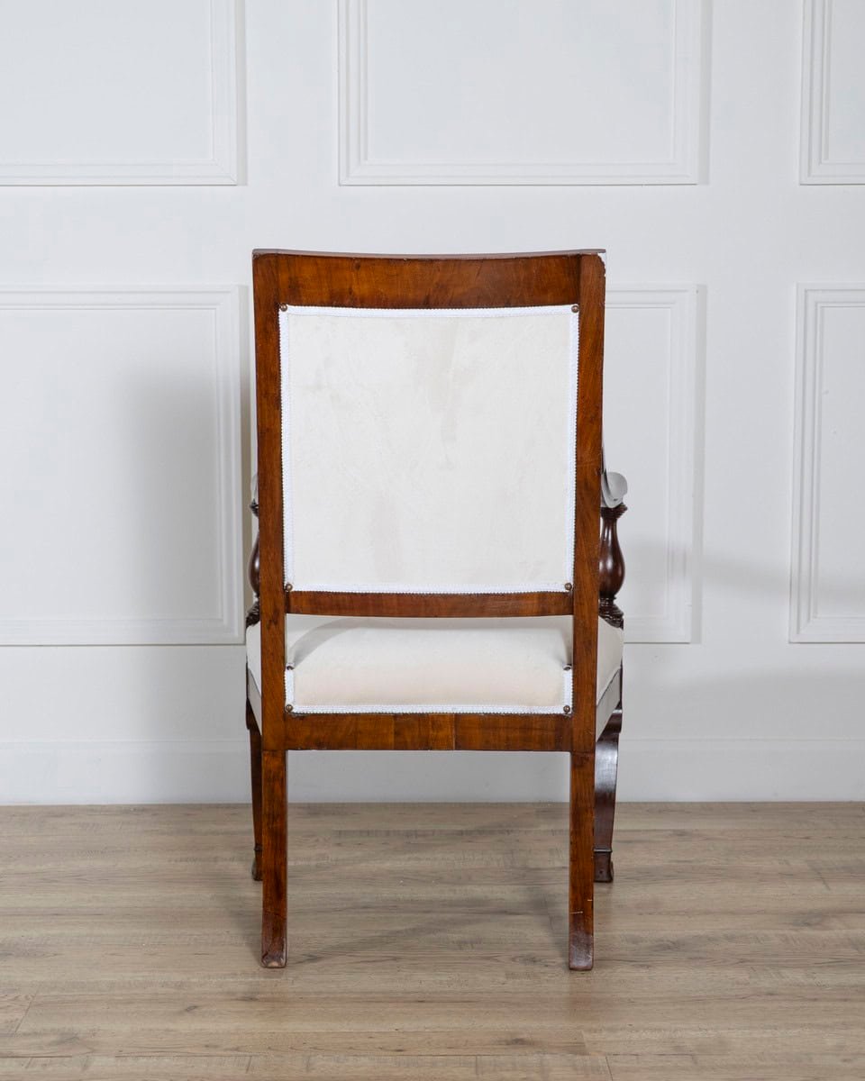 Pair of Italian Empire Armchairs in Mahogany with White Velvet Upholstery, Genoa 19th Century - JAA