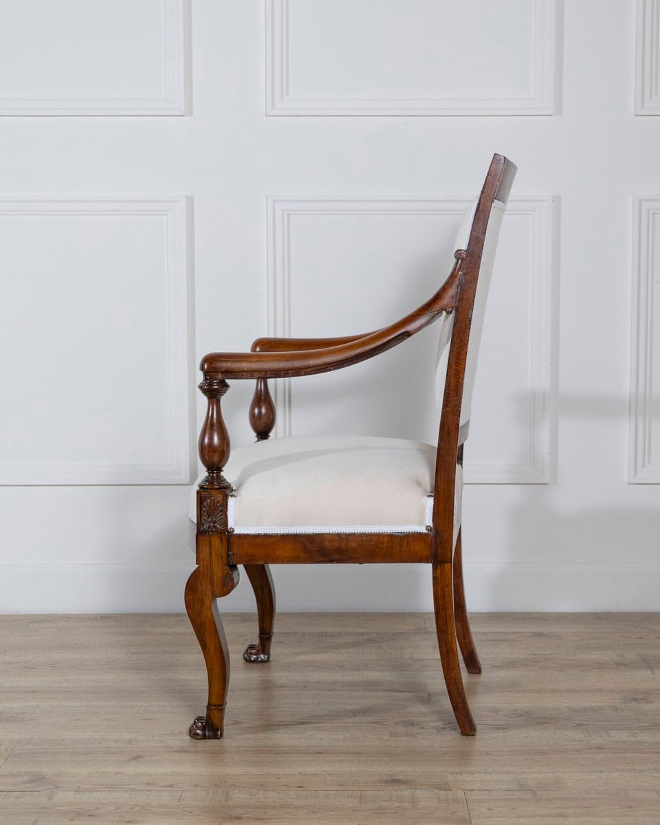 Pair of Italian Empire Armchairs in Mahogany with White Velvet Upholstery, Genoa 19th Century - JAA
