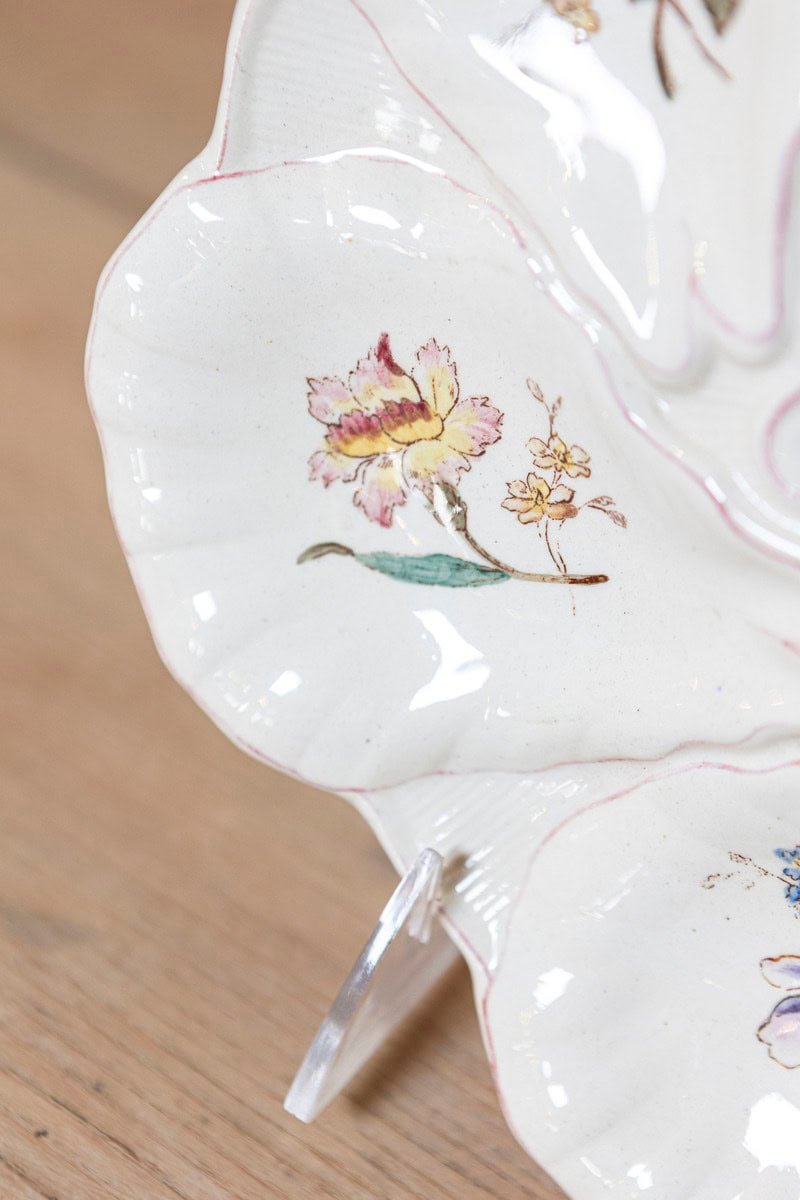 French 19th Century Longchamp Majolica Oyster Plates with Painted Floral Décor - JAA