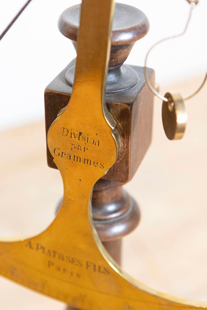 French 19th Century Brass Fabric Scale on Wooden Base by the Maison Piat - JAA