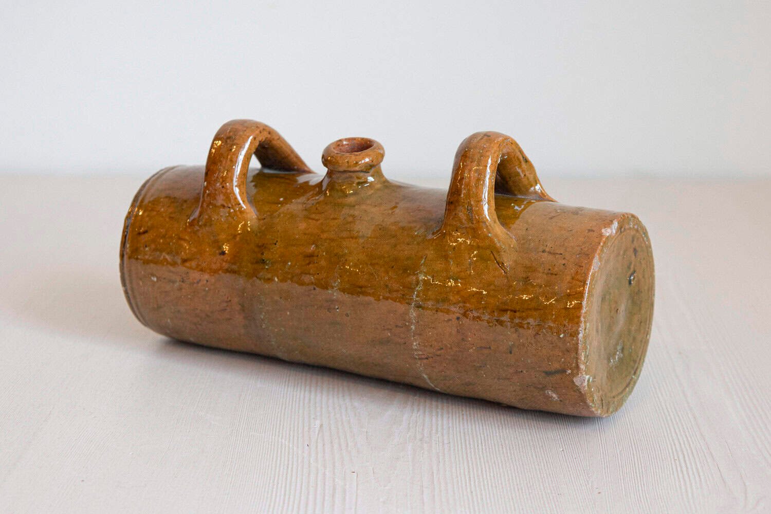 French Glazed Pottery Bouillotte Hot Water Bottle with Two Handles from Normandy - JAA