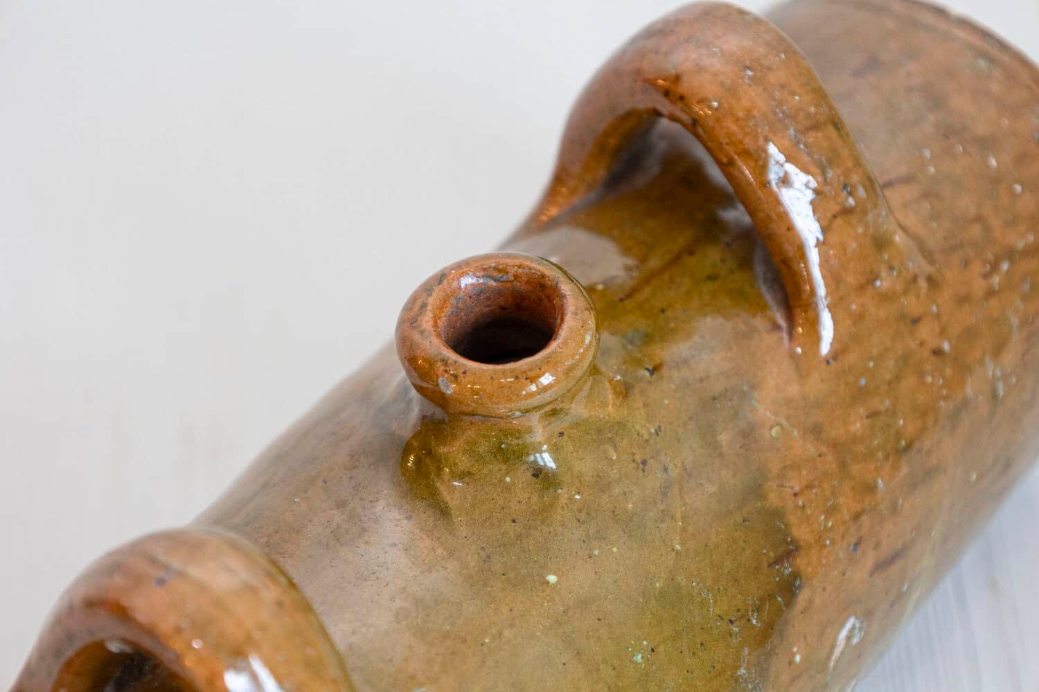 French Glazed Pottery Bouillotte Hot Water Bottle with Two Handles from Normandy - JAA