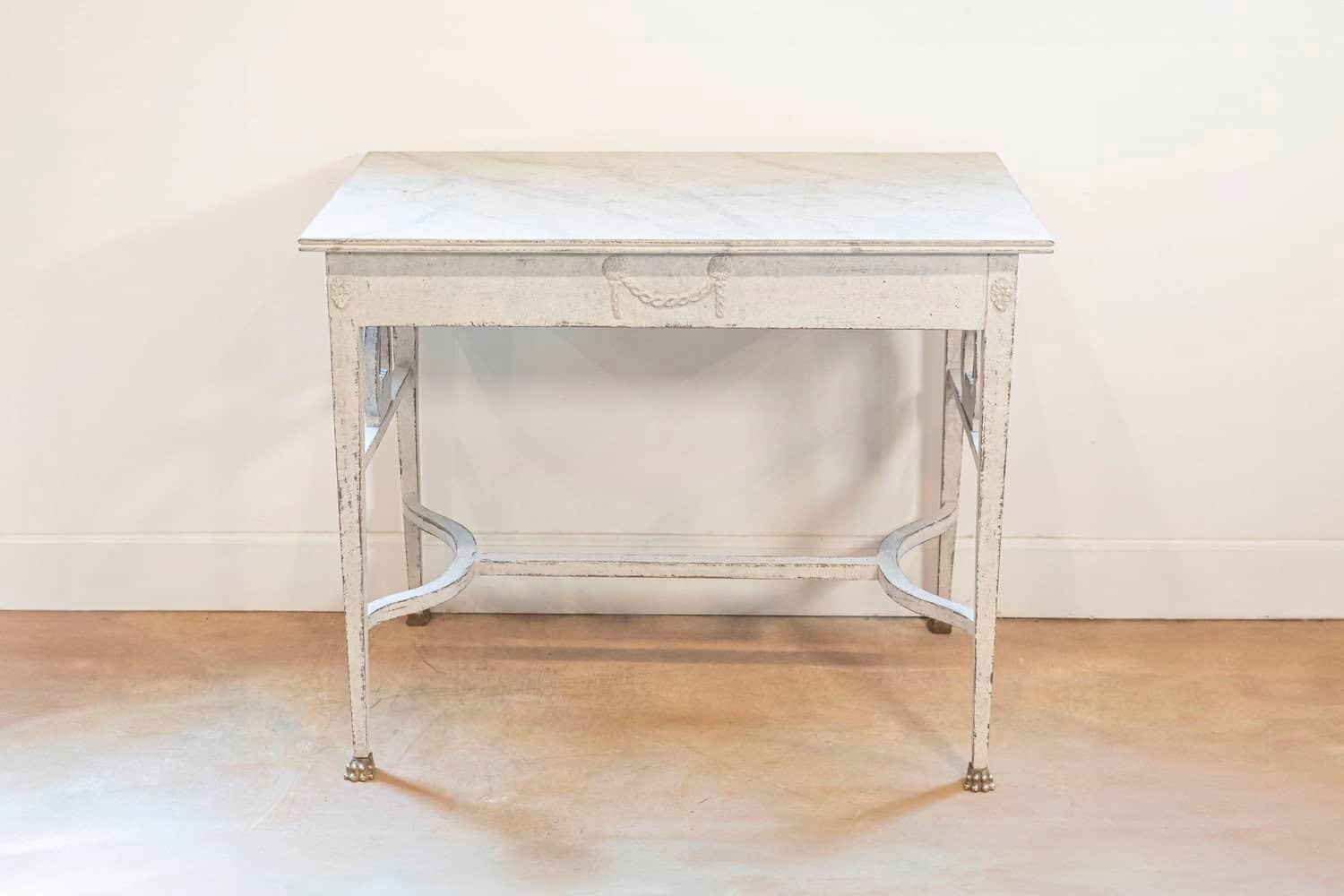 Swedish Neoclassical Style Painted Hall Table with Lyre Motifs and Lion Feet - JAA