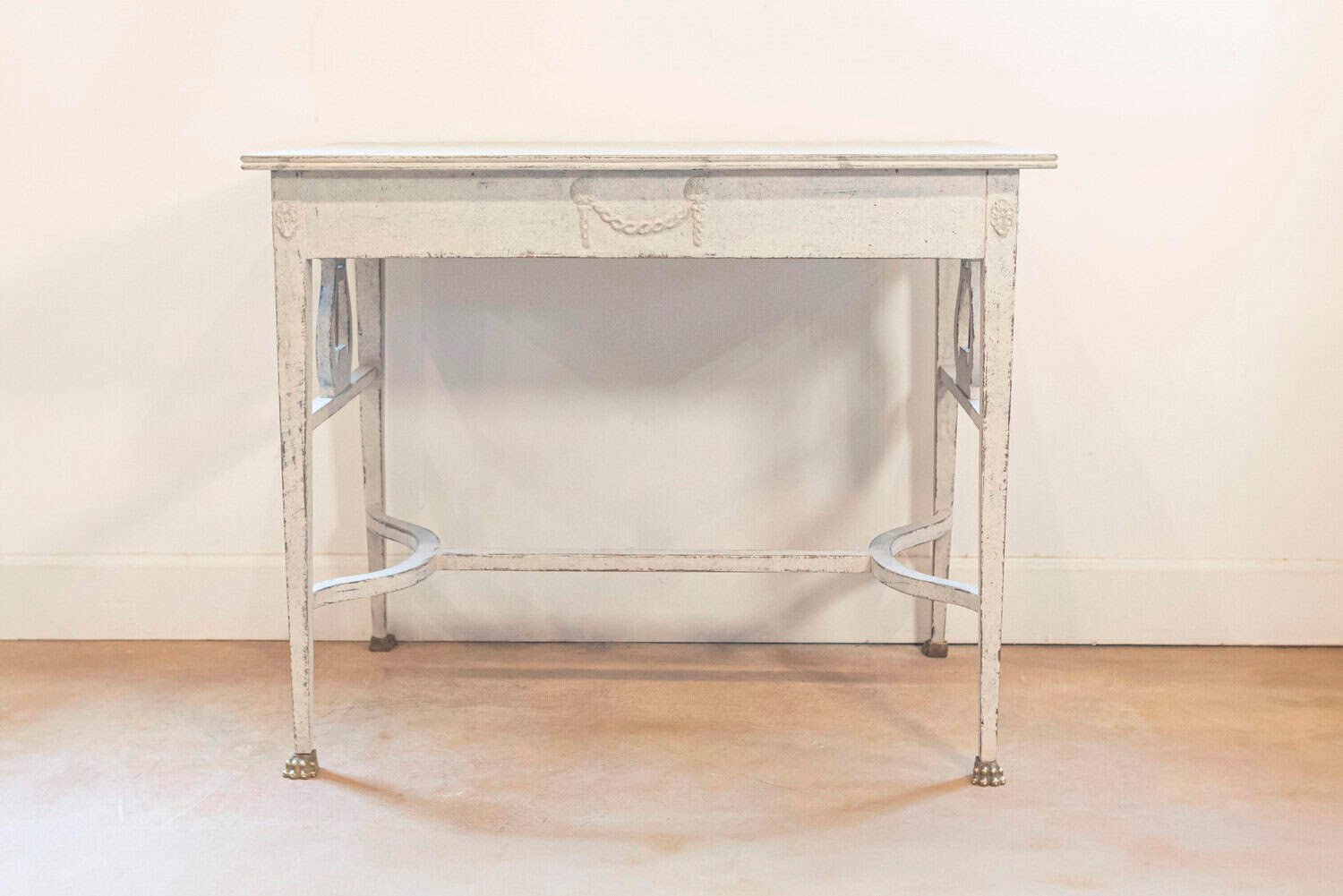 Swedish Neoclassical Style Painted Hall Table with Lyre Motifs and Lion Feet - JAA