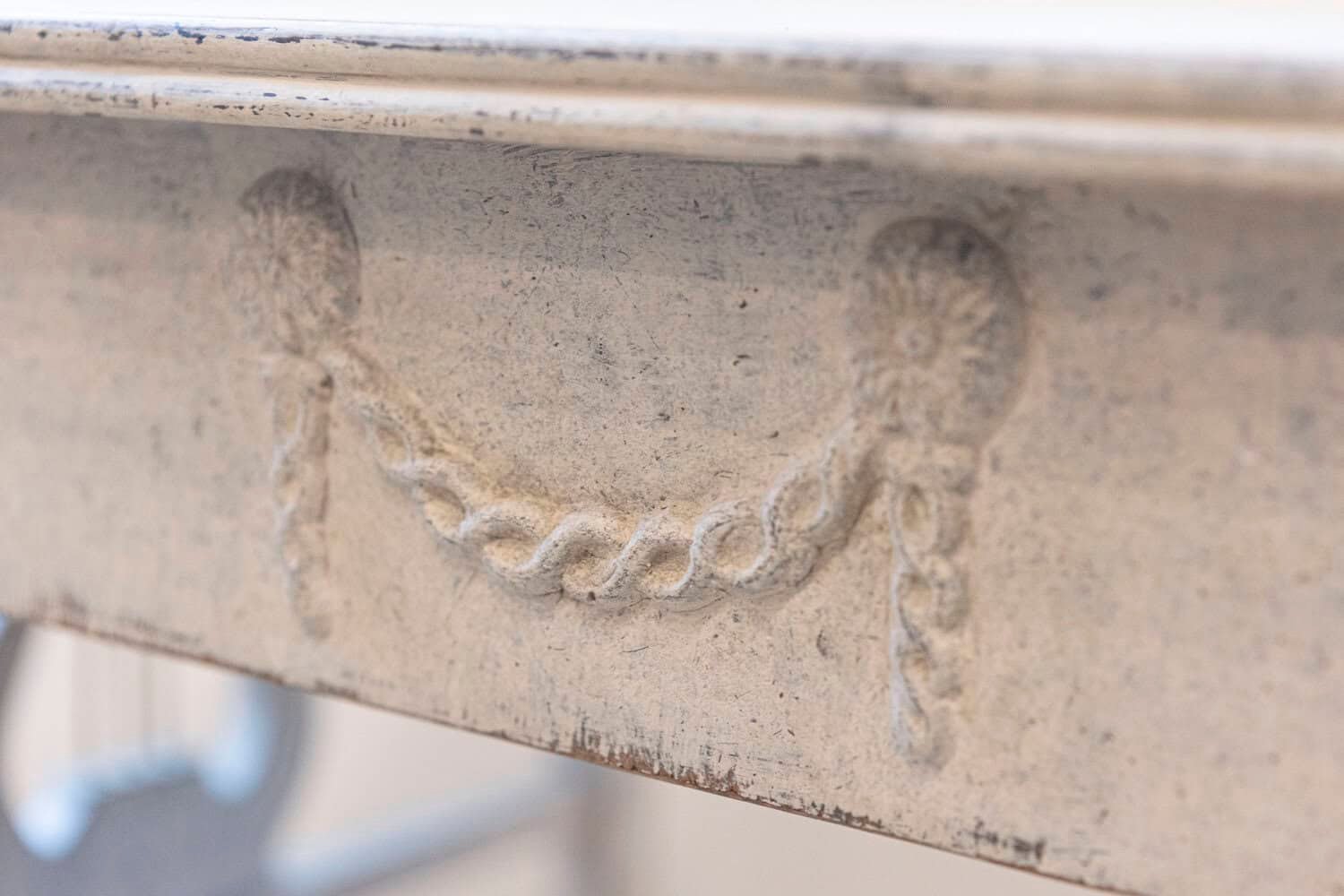 Swedish Neoclassical Style Painted Hall Table with Lyre Motifs and Lion Feet - JAA