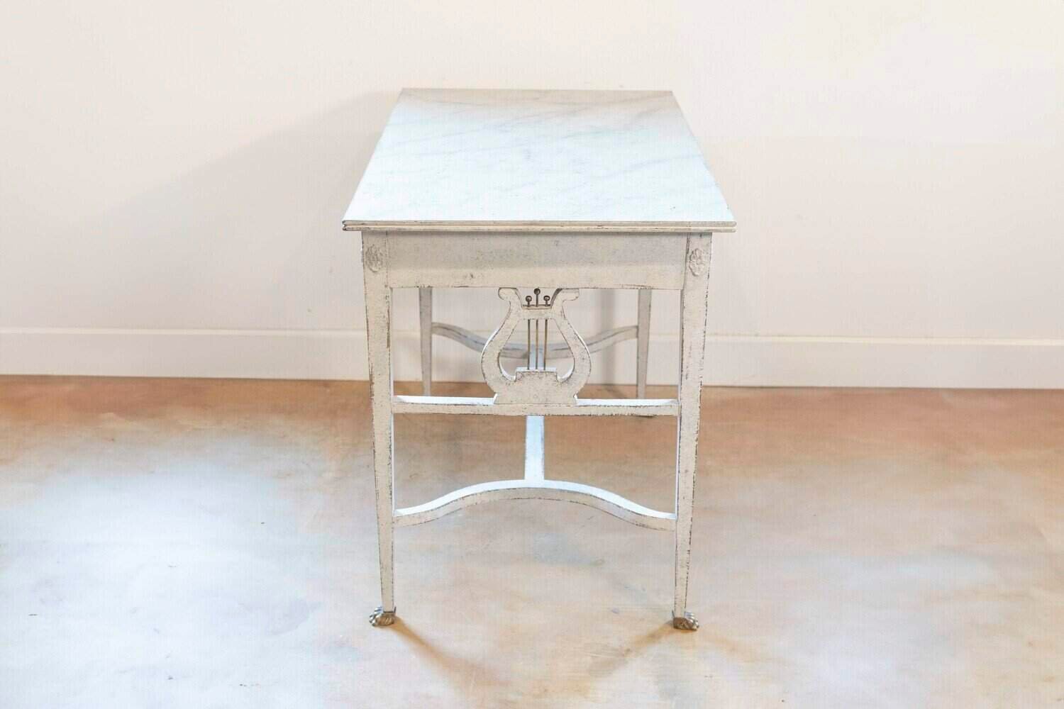 Swedish Neoclassical Style Painted Hall Table with Lyre Motifs and Lion Feet - JAA