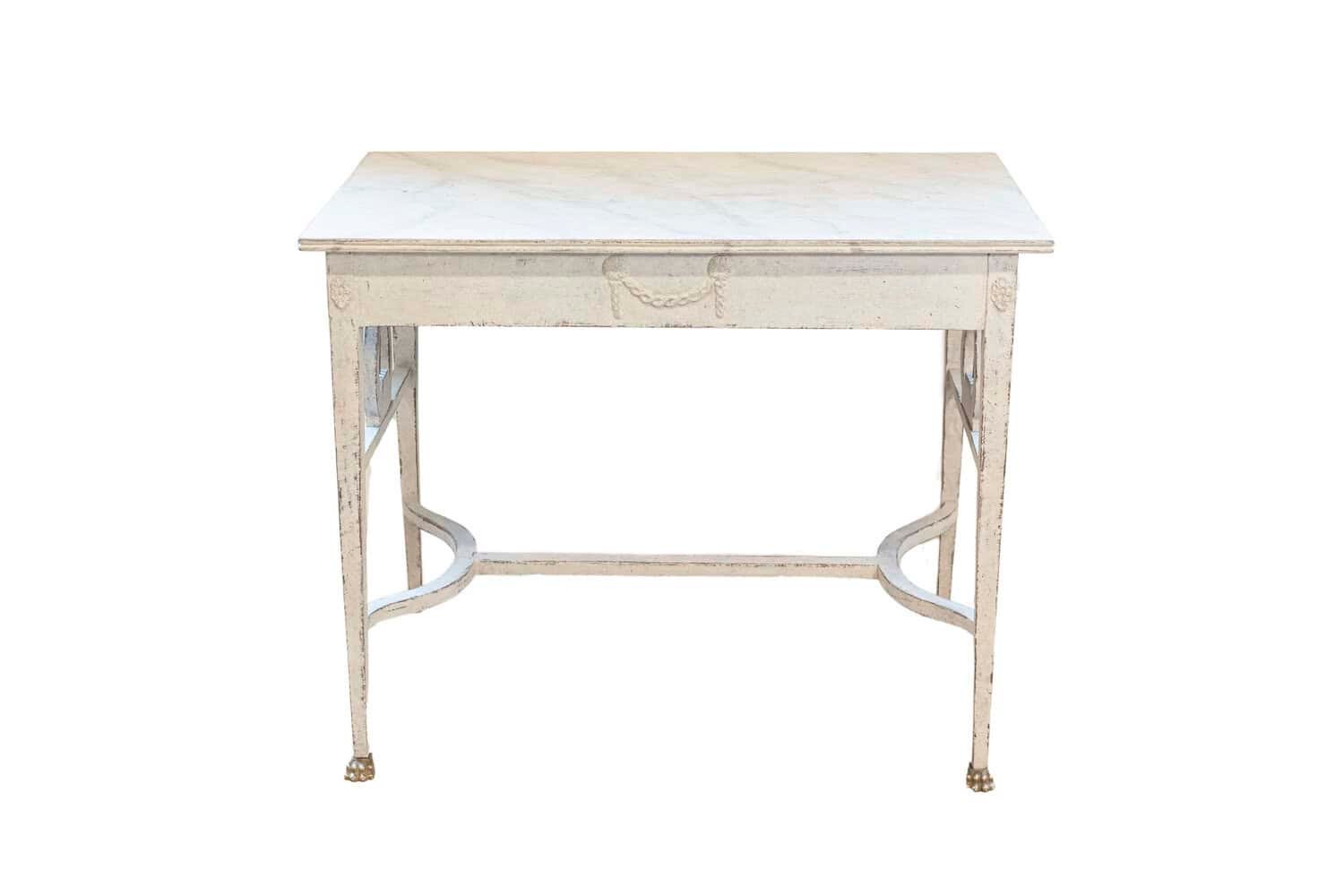 Swedish Neoclassical Style Painted Hall Table with Lyre Motifs and Lion Feet