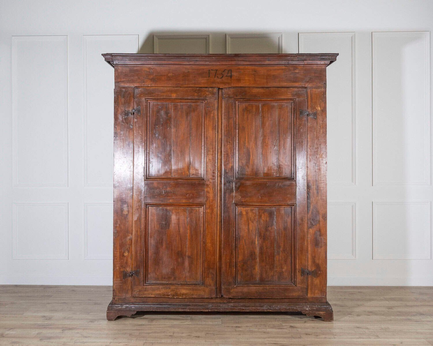 Italian 18th Century Tuscan Poplar Wardrobe with Original Decorative Paper Interior, Dated 1751 - JAA