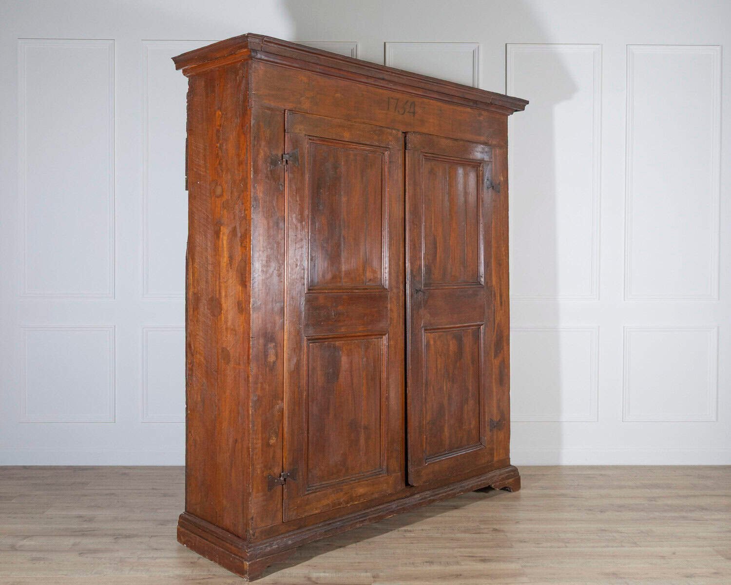 Italian 18th Century Tuscan Poplar Wardrobe with Original Decorative Paper Interior, Dated 1751 - JAA