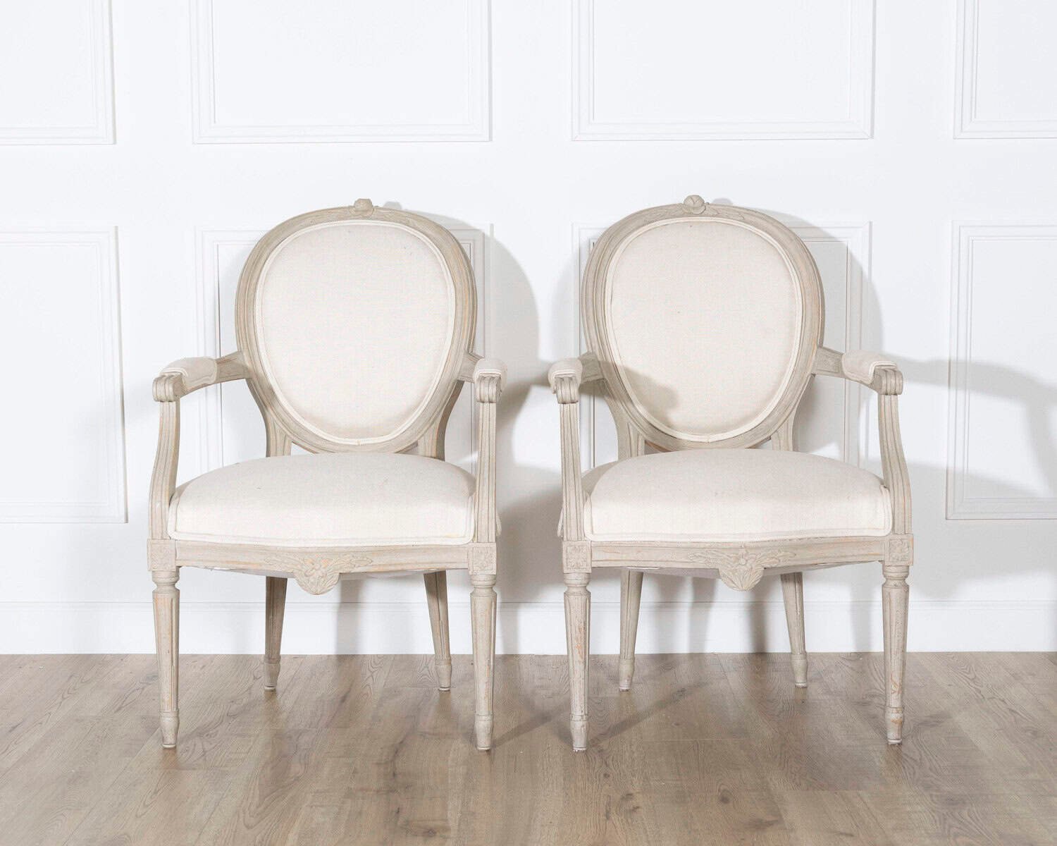 Pair of Early 20th Century Swedish Gustavian Style Oval Back Armchairs in Painted Wood - JAA