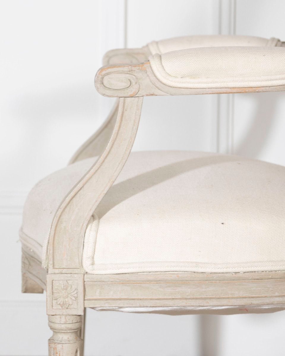 Pair of Early 20th Century Swedish Gustavian Style Oval Back Armchairs in Painted Wood - JAA
