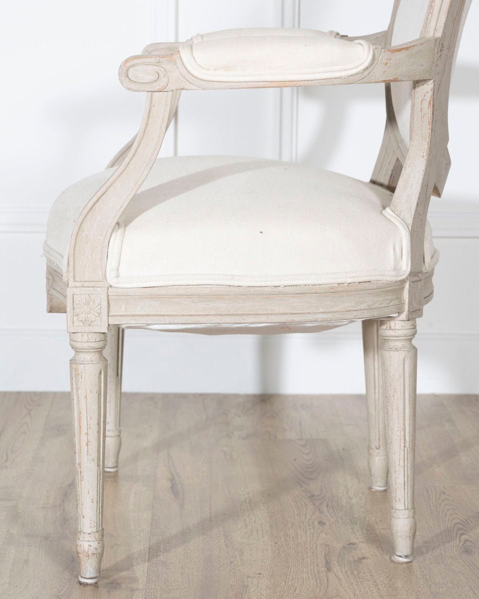 Pair of Early 20th Century Swedish Gustavian Style Oval Back Armchairs in Painted Wood - JAA