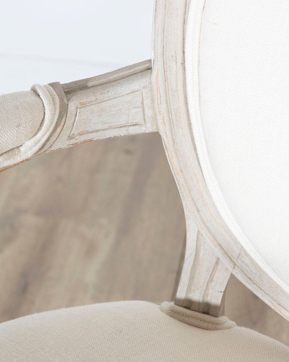 Pair of Early 20th Century Swedish Gustavian Style Oval Back Armchairs in Painted Wood - JAA