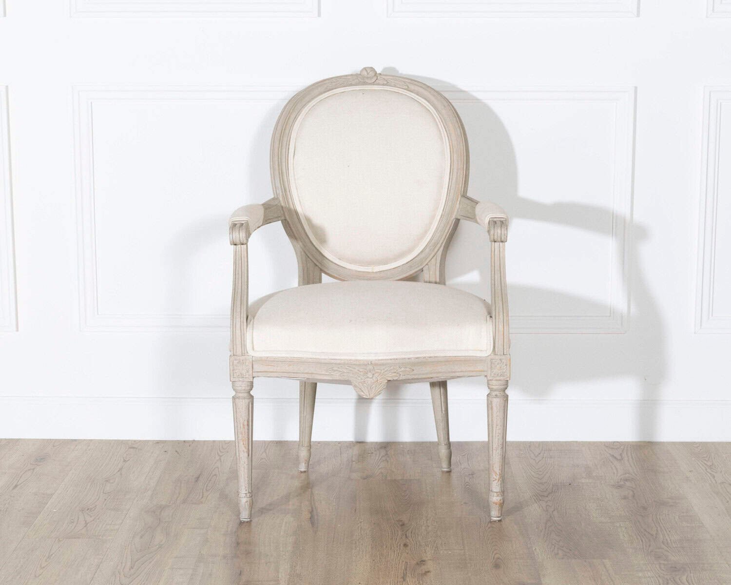 Pair of Early 20th Century Swedish Gustavian Style Oval Back Armchairs in Painted Wood - JAA