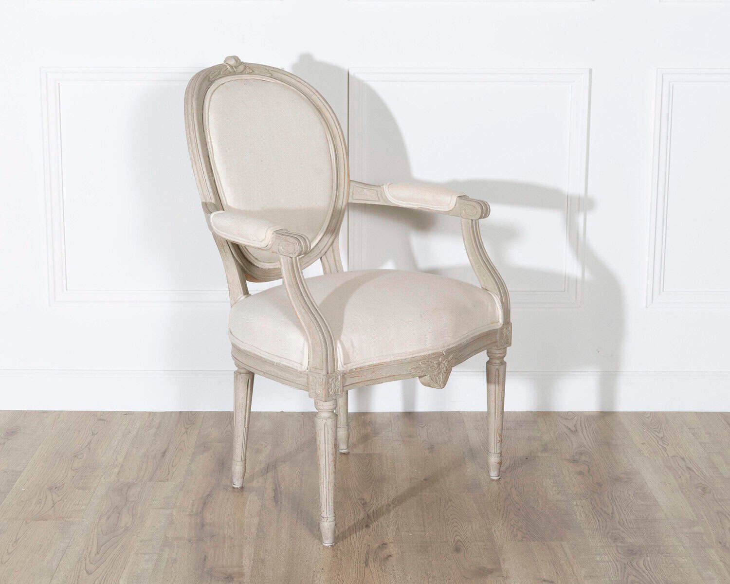 Pair of Early 20th Century Swedish Gustavian Style Oval Back Armchairs in Painted Wood - JAA