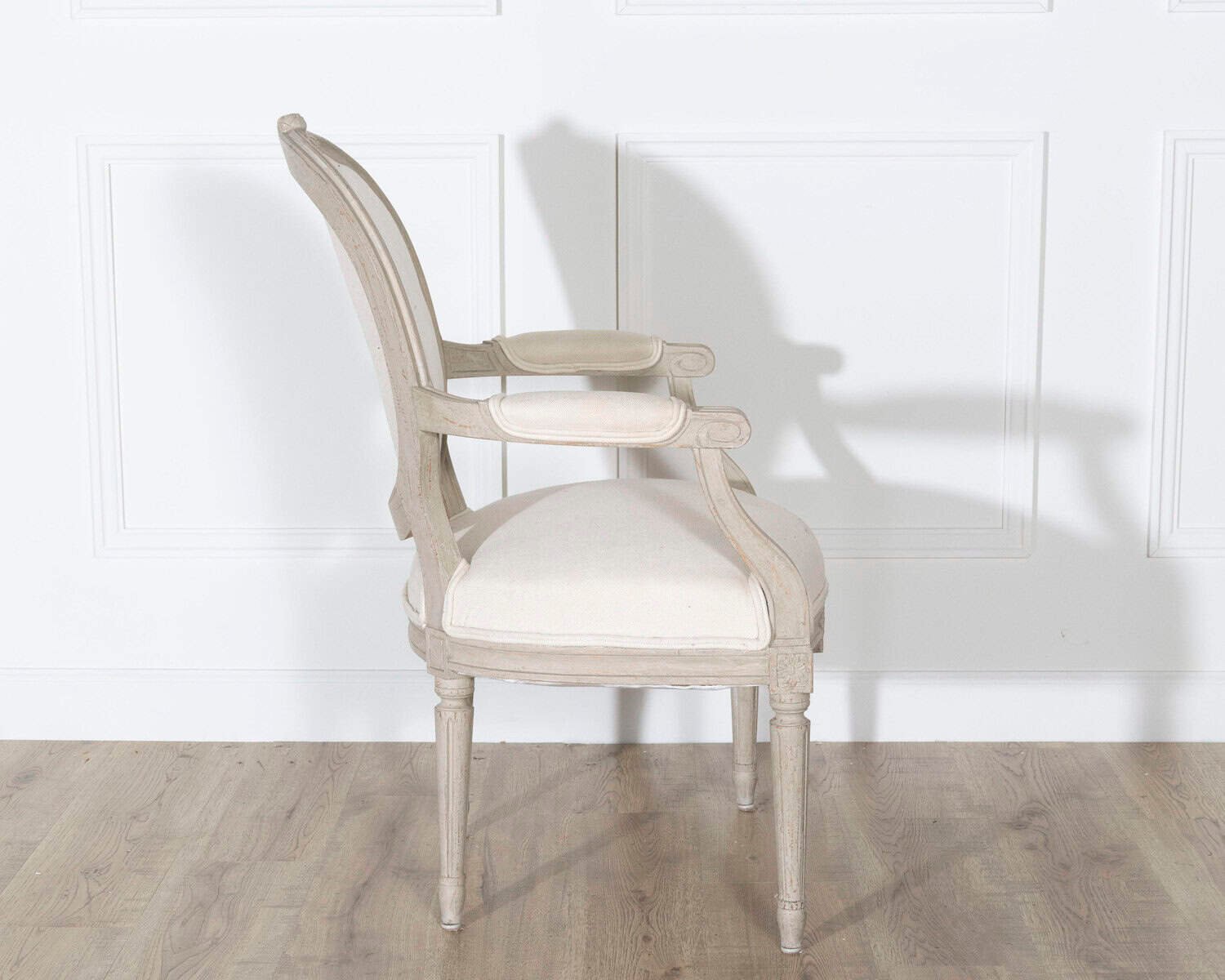 Pair of Early 20th Century Swedish Gustavian Style Oval Back Armchairs in Painted Wood - JAA