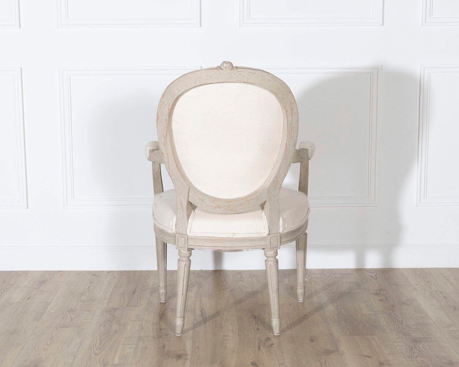 Pair of Early 20th Century Swedish Gustavian Style Oval Back Armchairs in Painted Wood - JAA