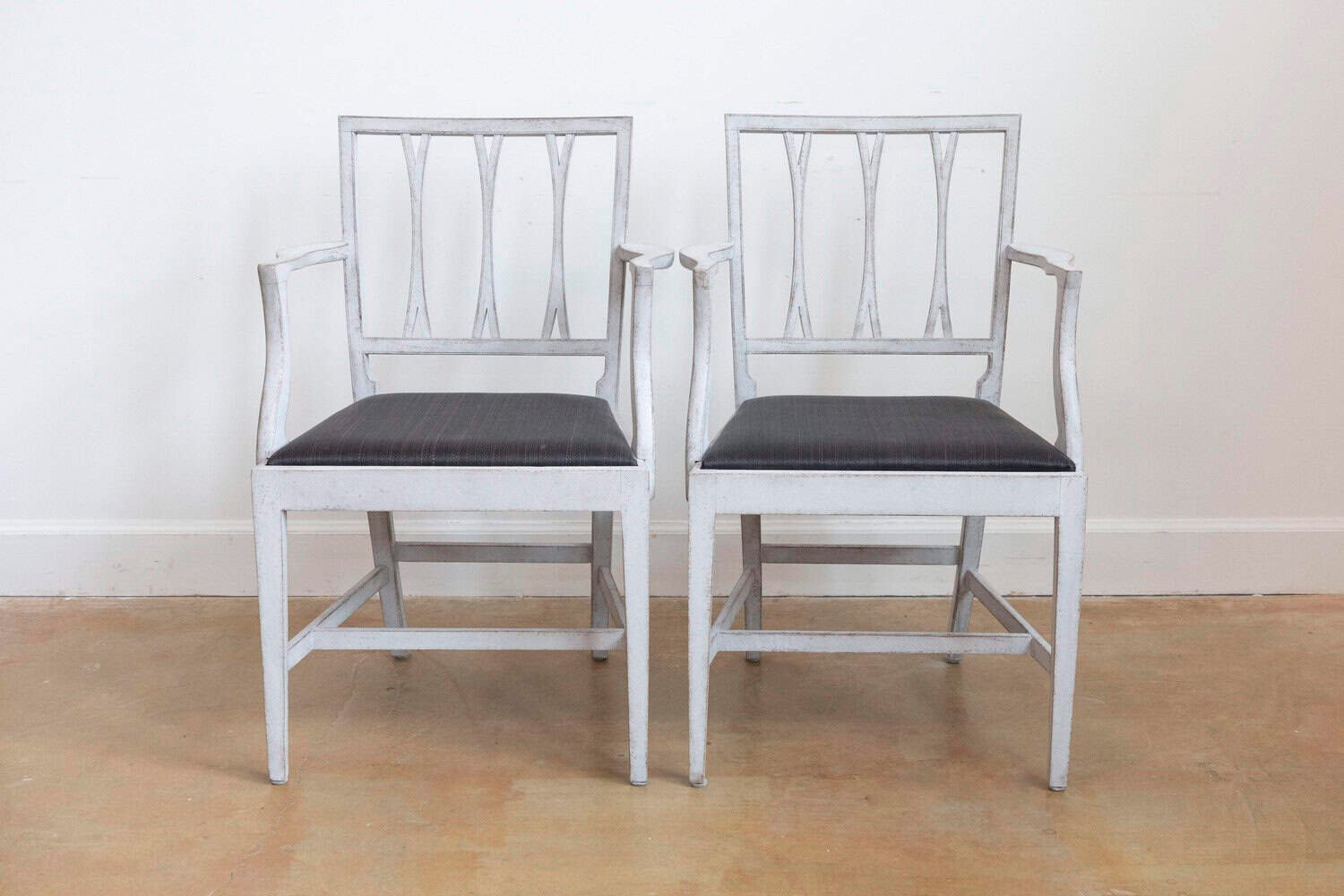 Pair of Swedish 1910s Painted Wood Armchairs with Carved Splats and Stretchers - JAA
