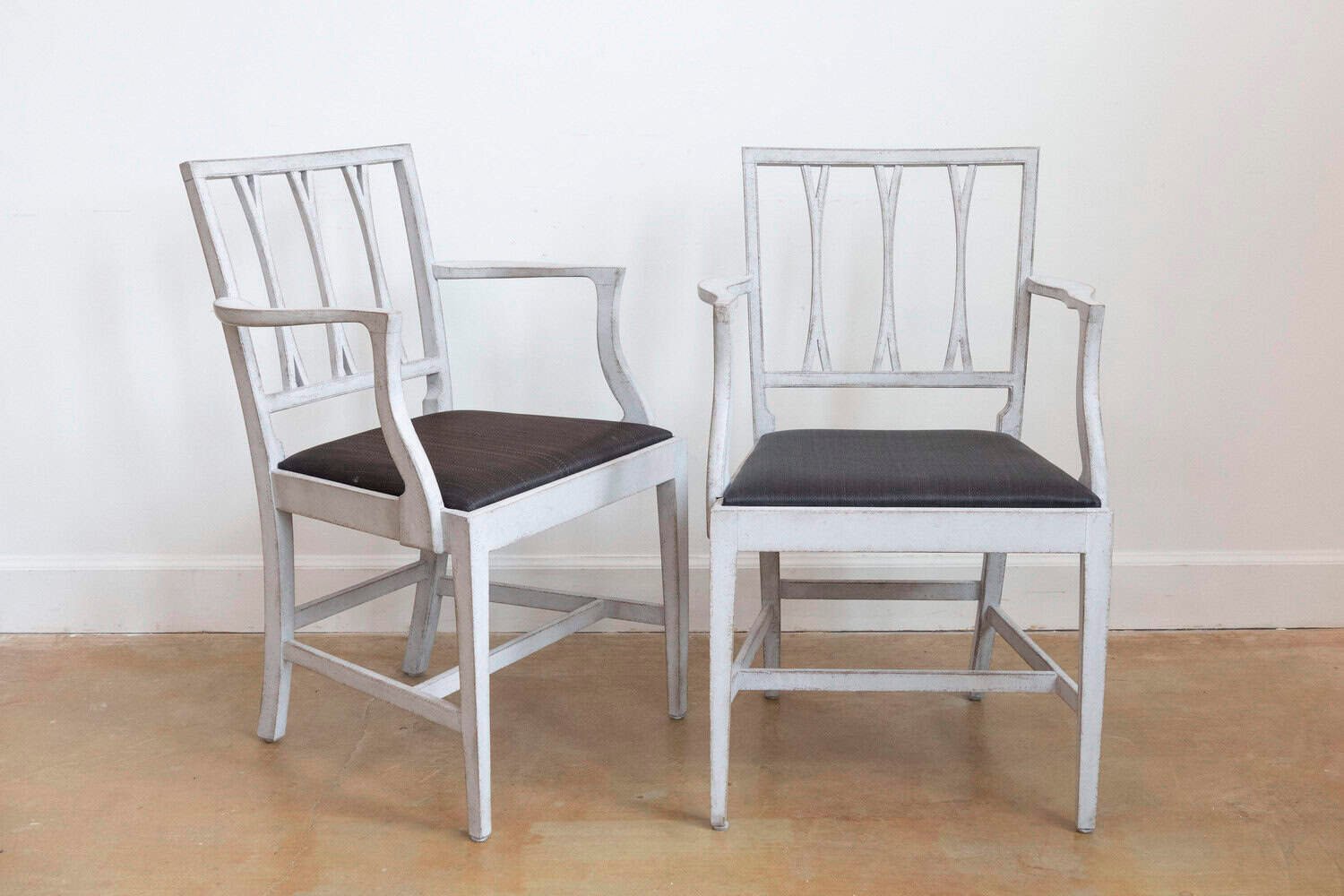 Pair of Swedish 1910s Painted Wood Armchairs with Carved Splats and Stretchers - JAA