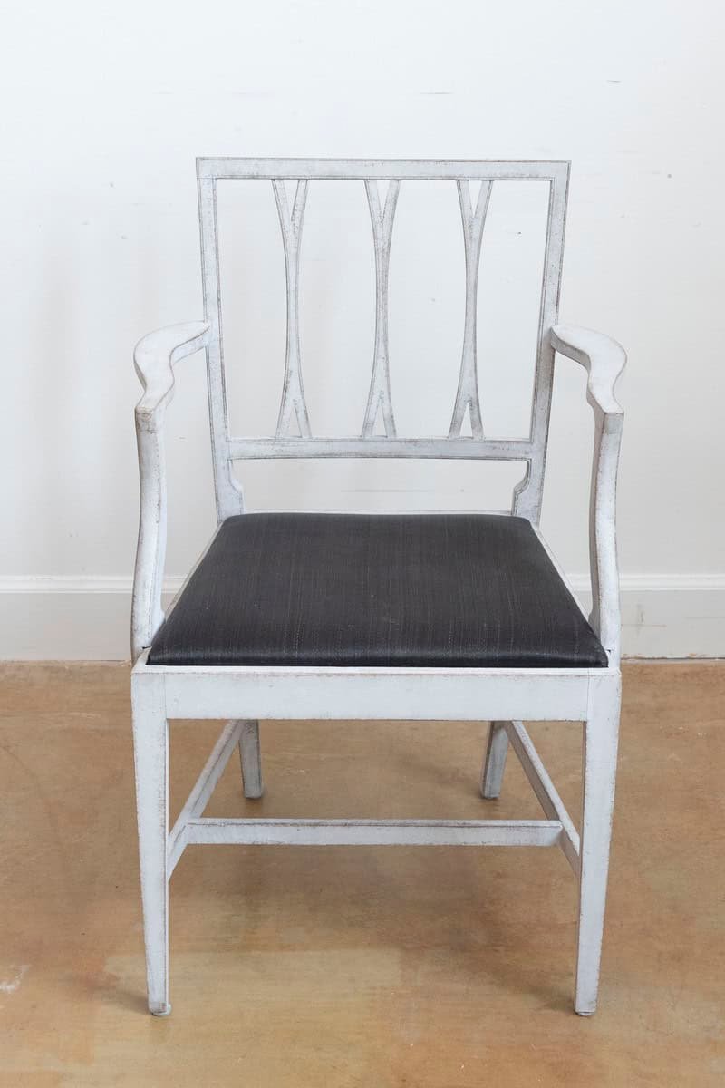 Pair of Swedish 1910s Painted Wood Armchairs with Carved Splats and Stretchers - JAA