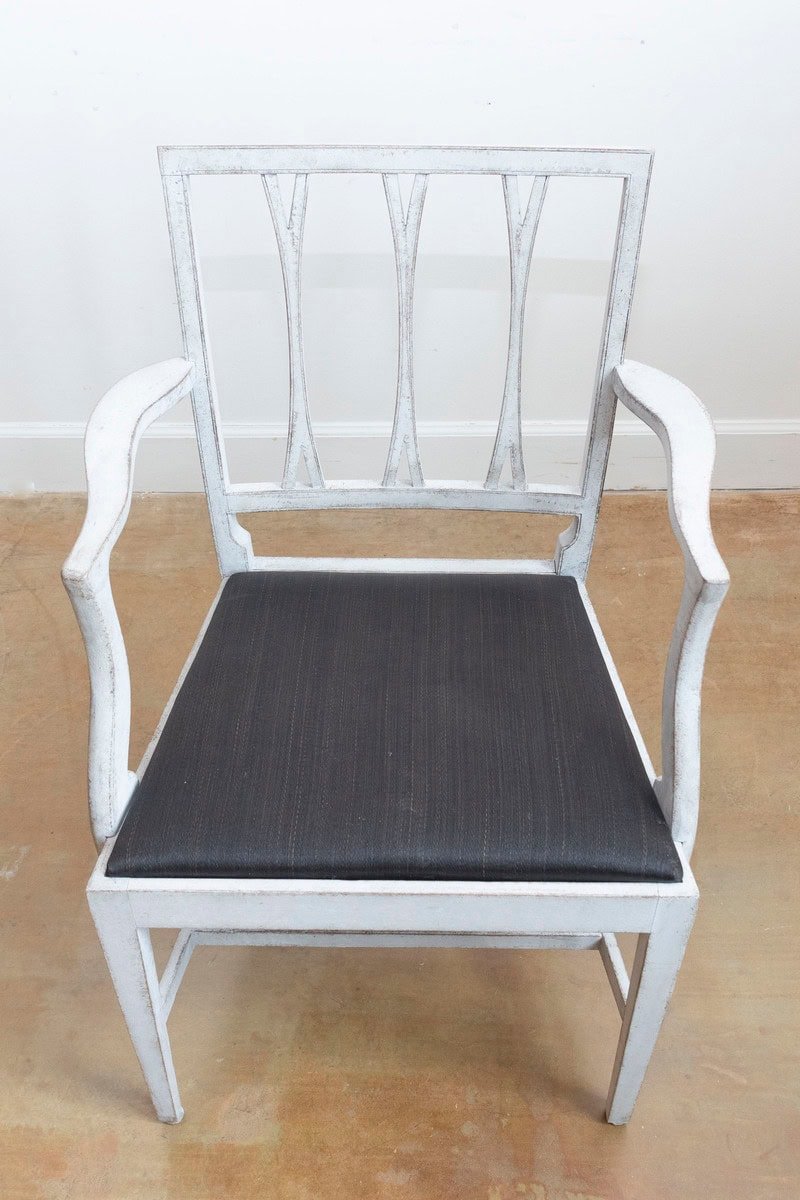 Pair of Swedish 1910s Painted Wood Armchairs with Carved Splats and Stretchers - JAA