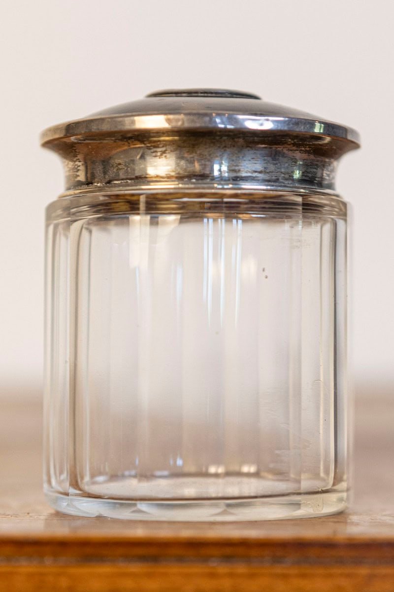 English Edwardian Period circa 1905 Crystal Toiletry Bottle with Silver Accents - JAA