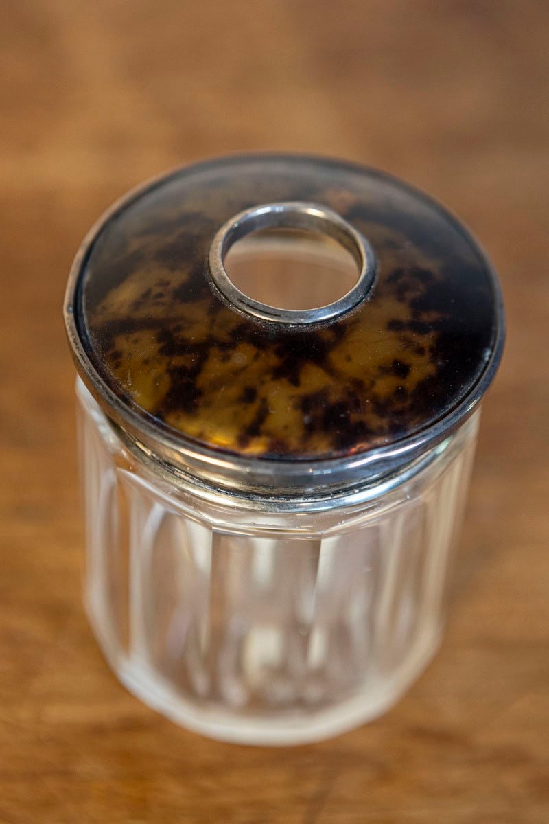 English Edwardian Period circa 1905 Crystal Toiletry Bottle with Silver Accents - JAA