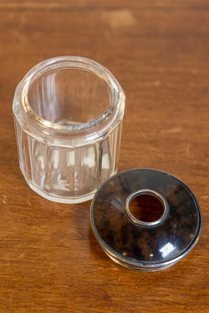 English Edwardian Period circa 1905 Crystal Toiletry Bottle with Silver Accents - JAA