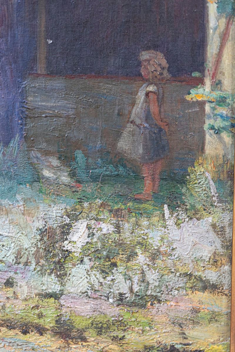 French 20th Century Farmyard Scene by H. Greilschmez in Carved Giltwood Frame - JAA