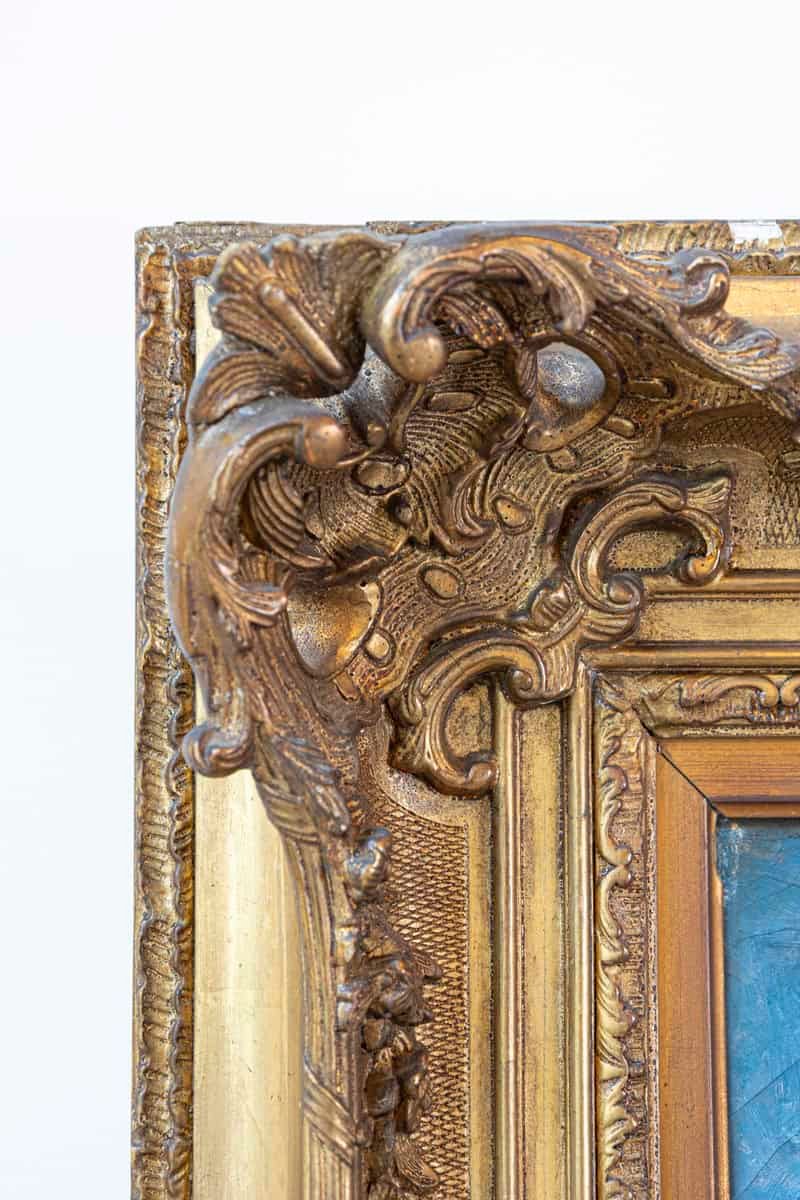 French 20th Century Farmyard Scene by H. Greilschmez in Carved Giltwood Frame - JAA