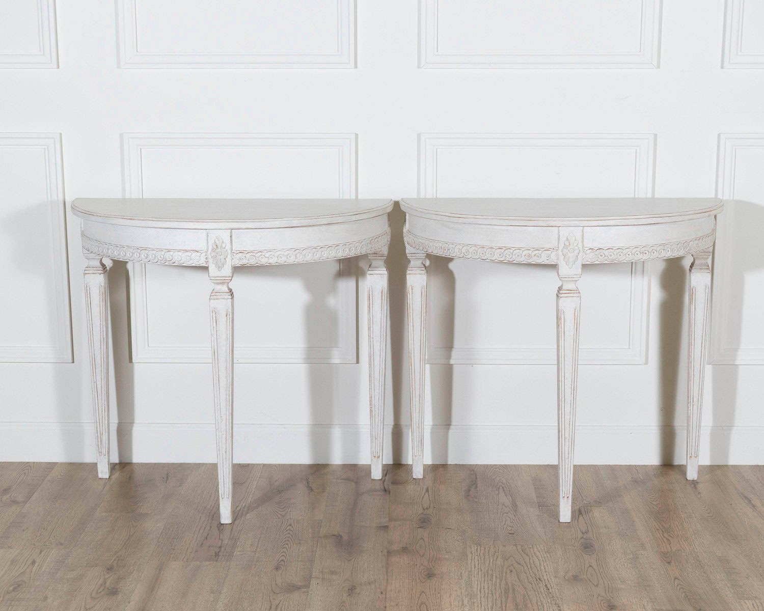 Pair of Swedish Gustavian White-Painted Demi-Lune Consoles, ca. 1880 - JAA
