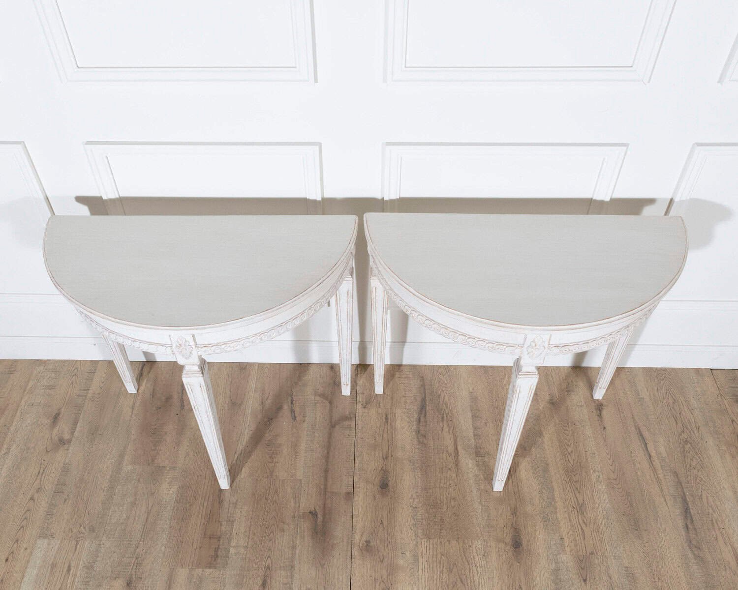 Pair of Swedish Gustavian White-Painted Demi-Lune Consoles, ca. 1880 - JAA
