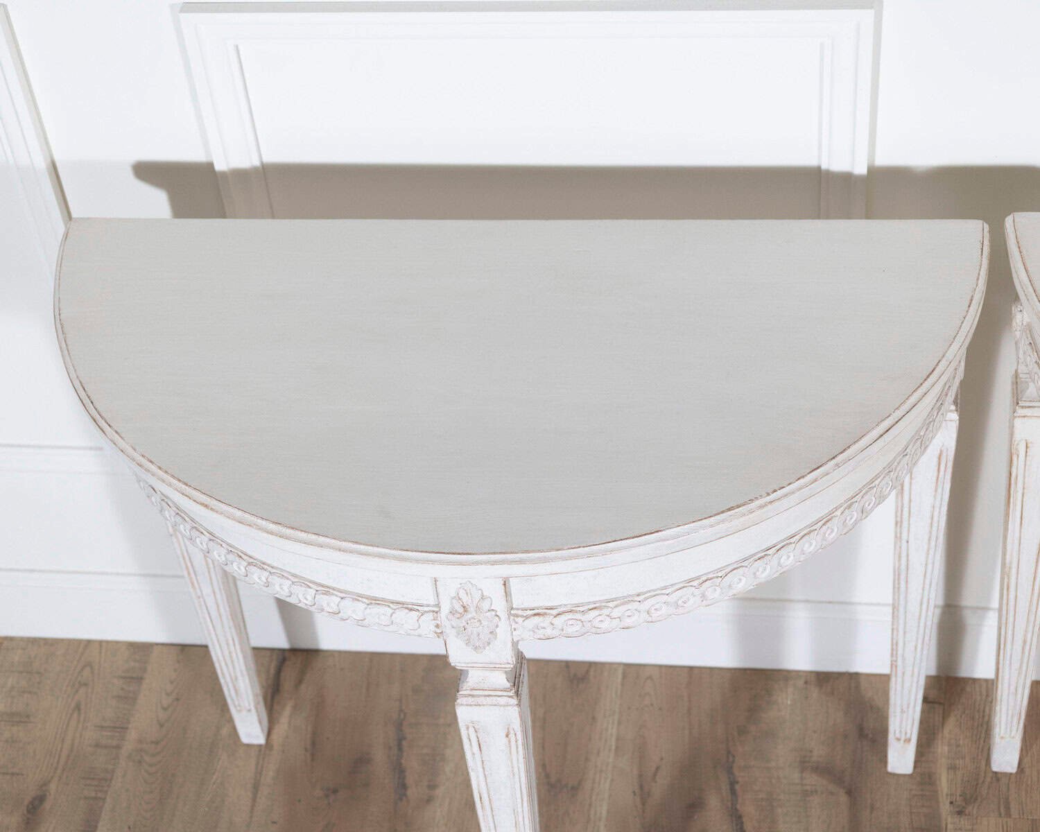 Pair of Swedish Gustavian White-Painted Demi-Lune Consoles, ca. 1880 - JAA