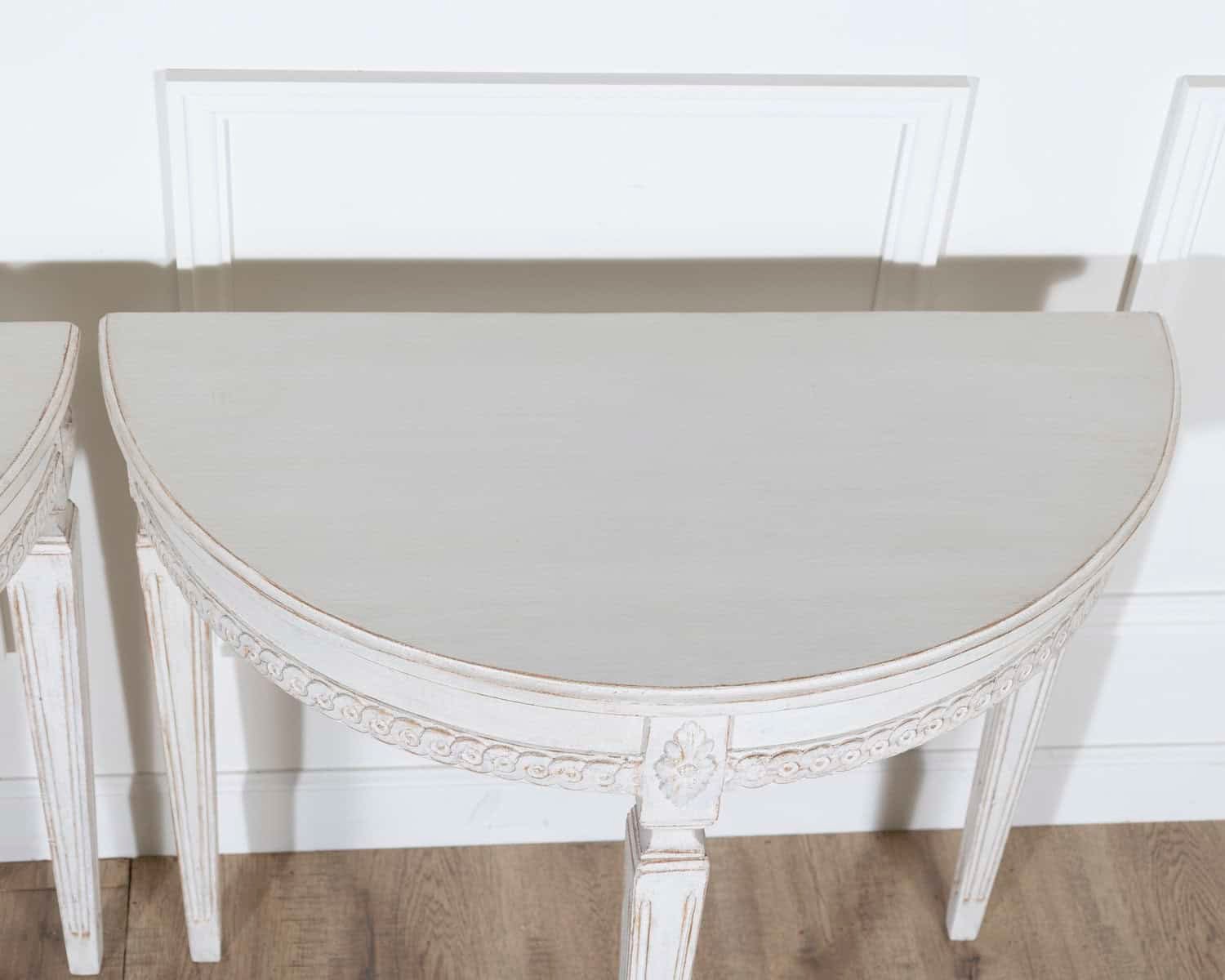 Pair of Swedish Gustavian White-Painted Demi-Lune Consoles, ca. 1880 - JAA