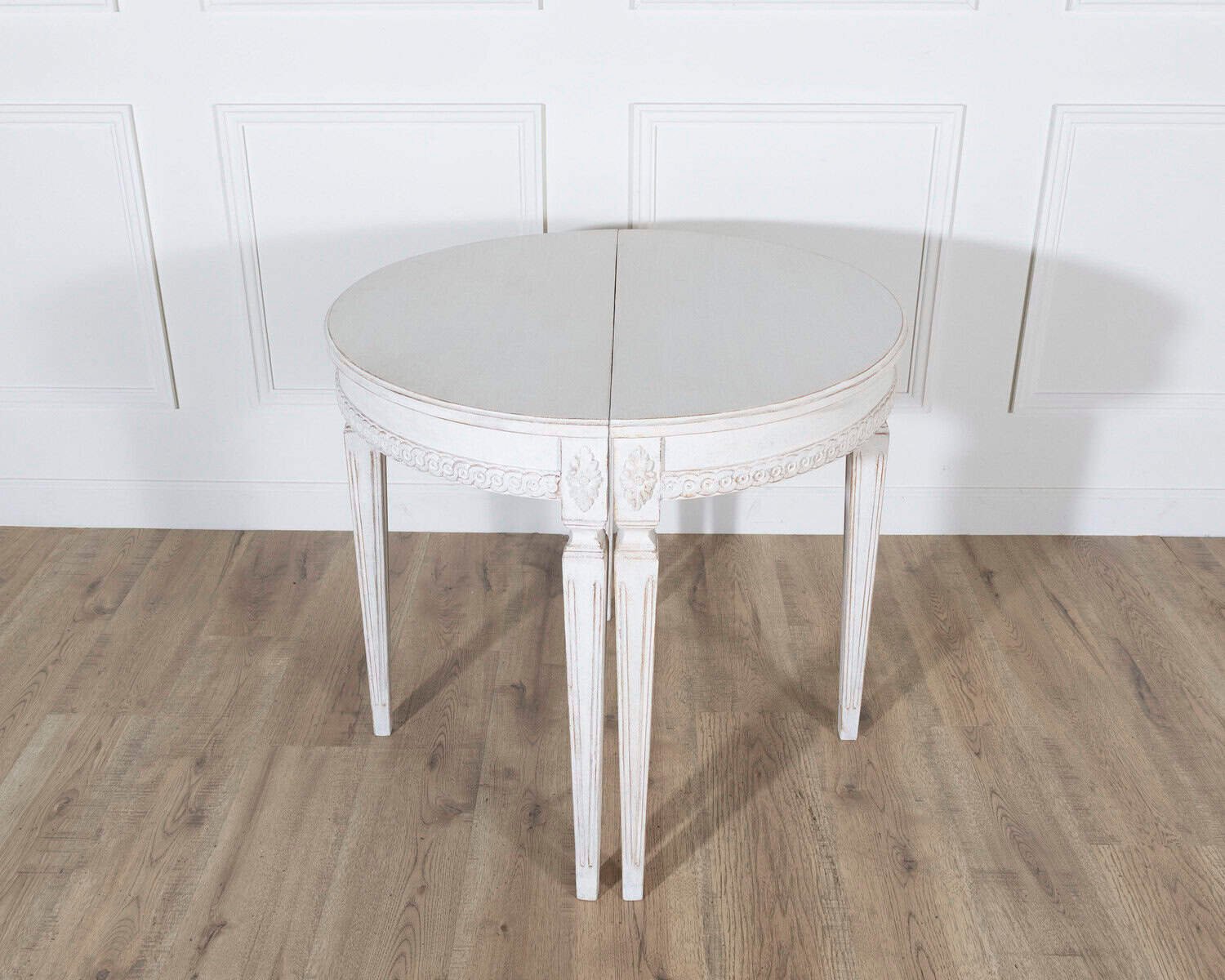 Pair of Swedish Gustavian White-Painted Demi-Lune Consoles, ca. 1880 - JAA