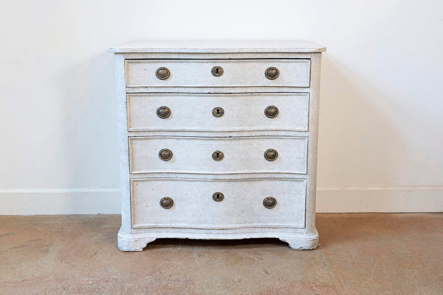 ON HOLD - Danish 1880s Off White Painted Serpentine Front Chest with Graduated Drawers - JAA