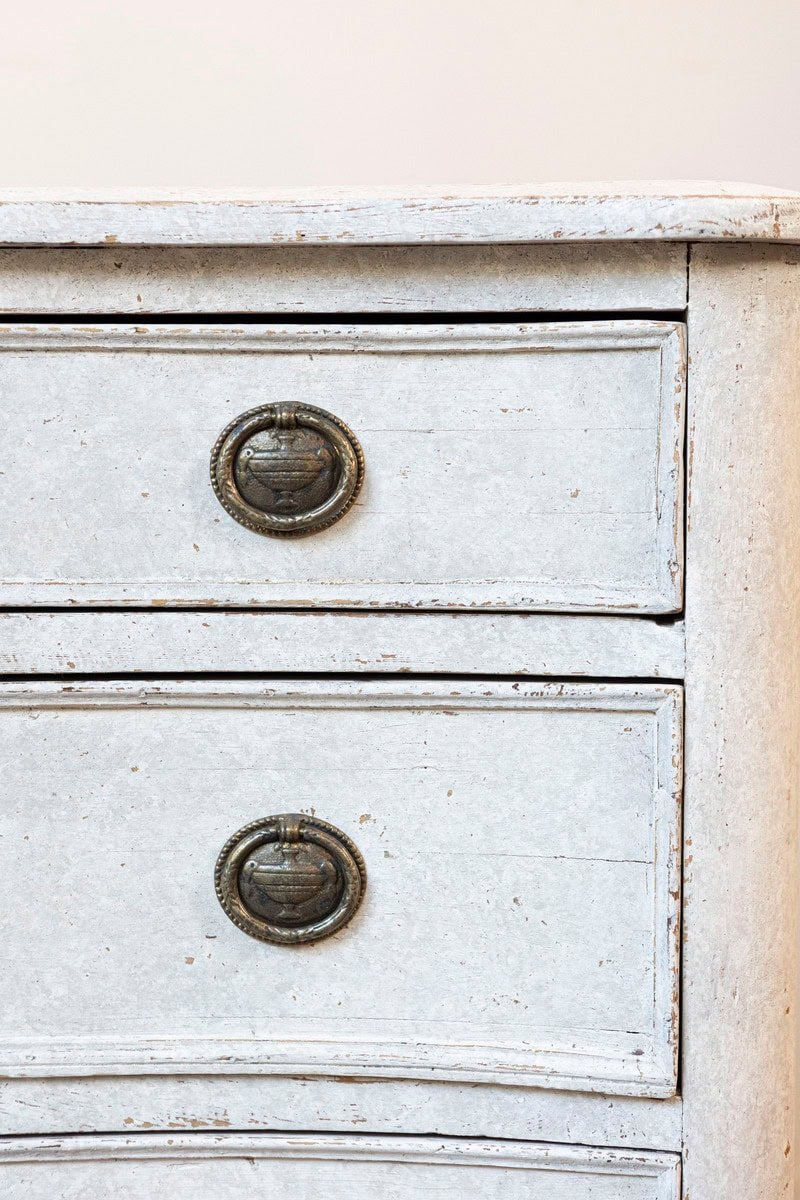 ON HOLD - Danish 1880s Off White Painted Serpentine Front Chest with Graduated Drawers - JAA