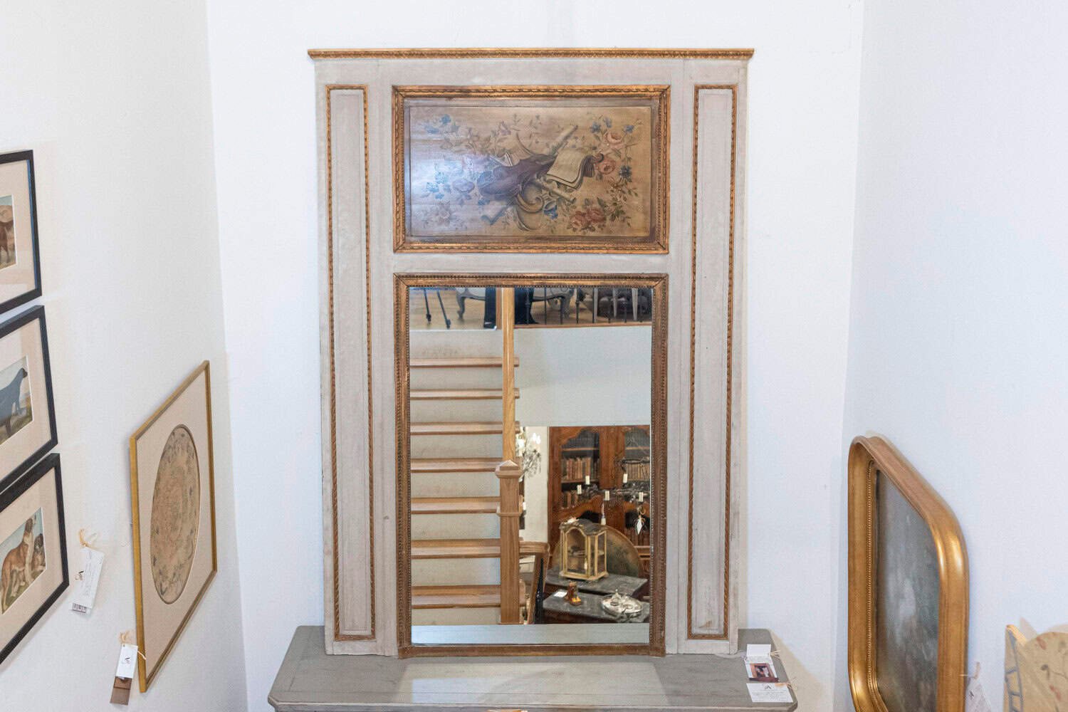 Parisian Louis XVI Style 1860s Trumeau Mirror with Painted Musical Instruments - JAA