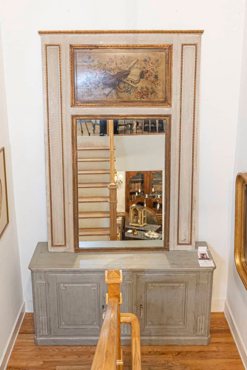 Parisian Louis XVI Style 1860s Trumeau Mirror with Painted Musical Instruments - JAA