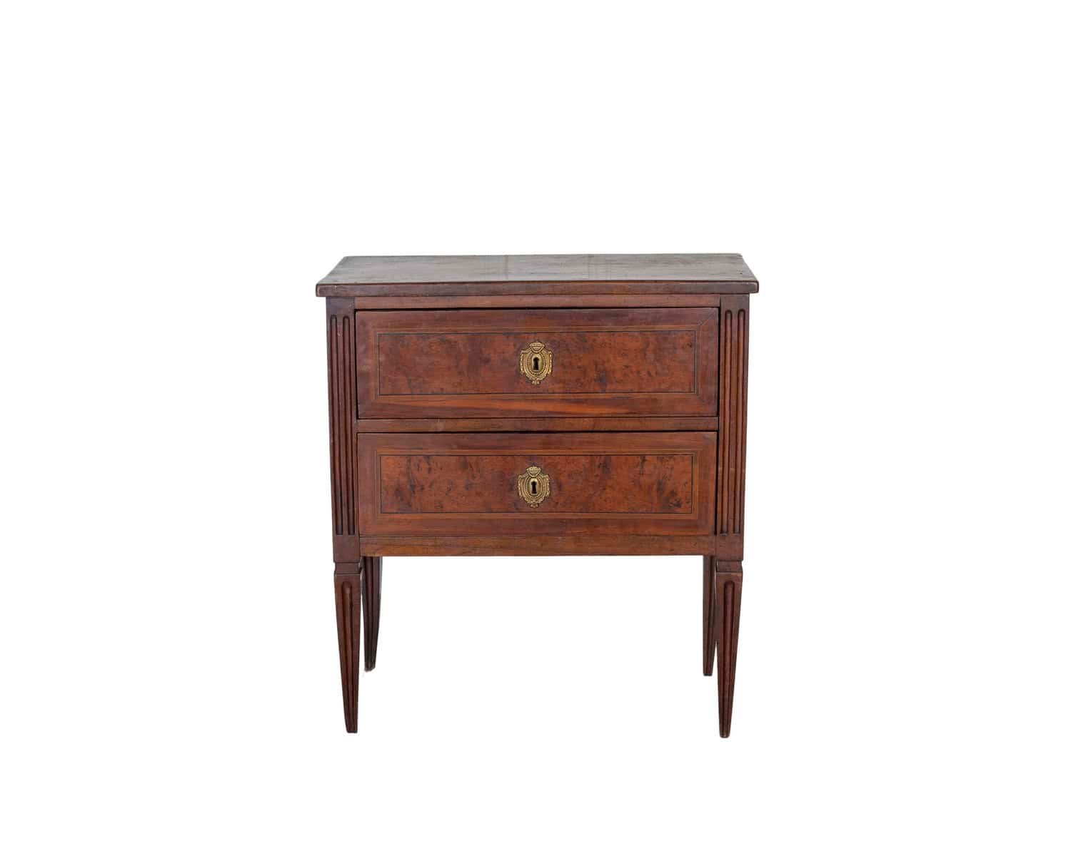 Small Italian Walnut Chest of Drawers with Two Drawers, Late 18th–Early 19th Century