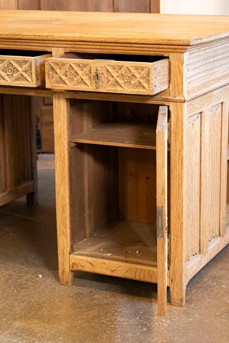 Gothic Revival English Desk of Bleached Oak with Linenfold Motifs, circa 1830 - JAA