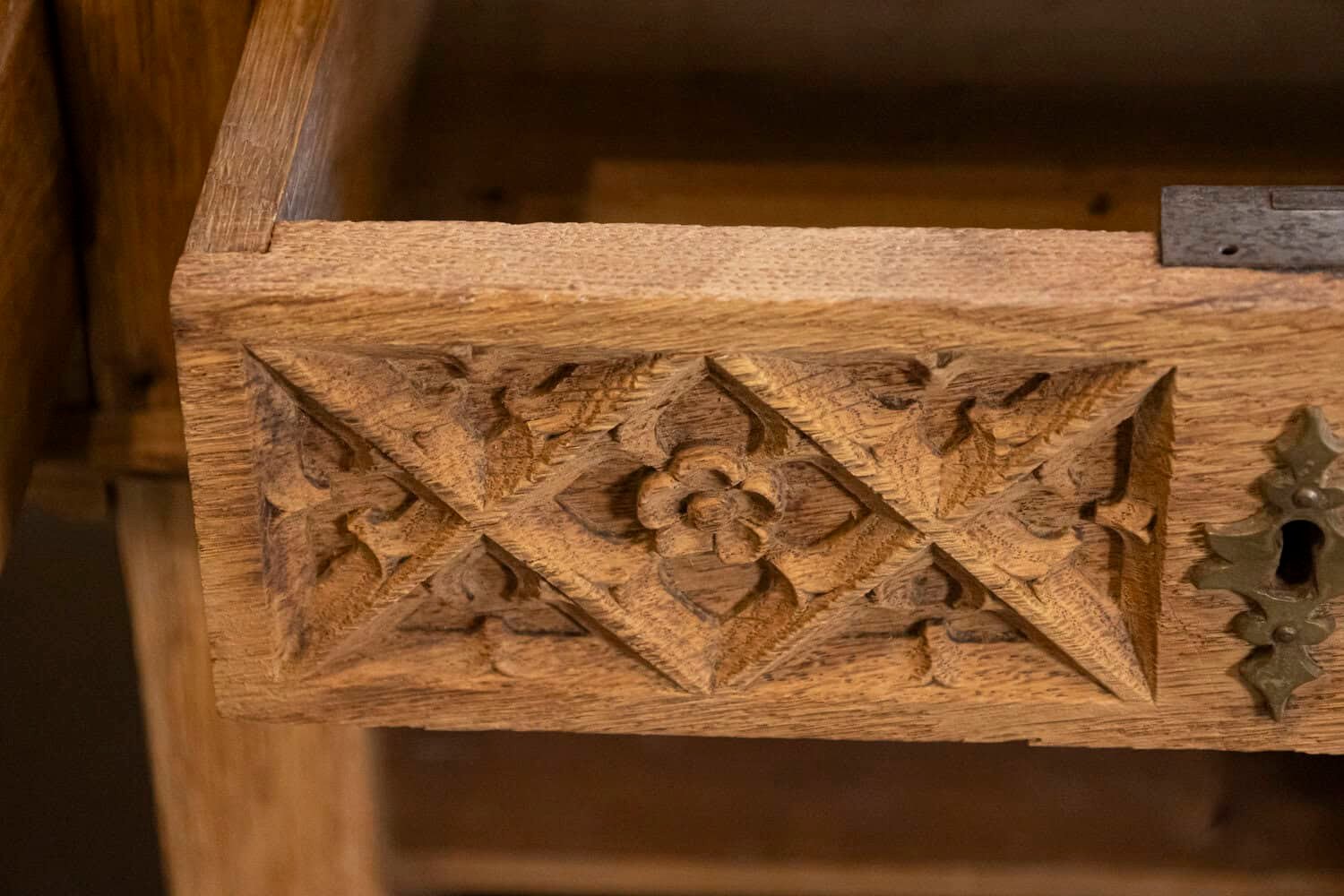 Gothic Revival English Desk of Bleached Oak with Linenfold Motifs, circa 1830 - JAA