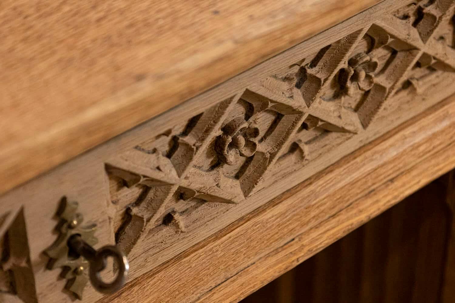 Gothic Revival English Desk of Bleached Oak with Linenfold Motifs, circa 1830 - JAA