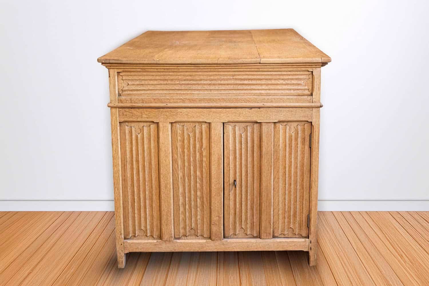 Gothic Revival English Desk of Bleached Oak with Linenfold Motifs, circa 1830 - JAA