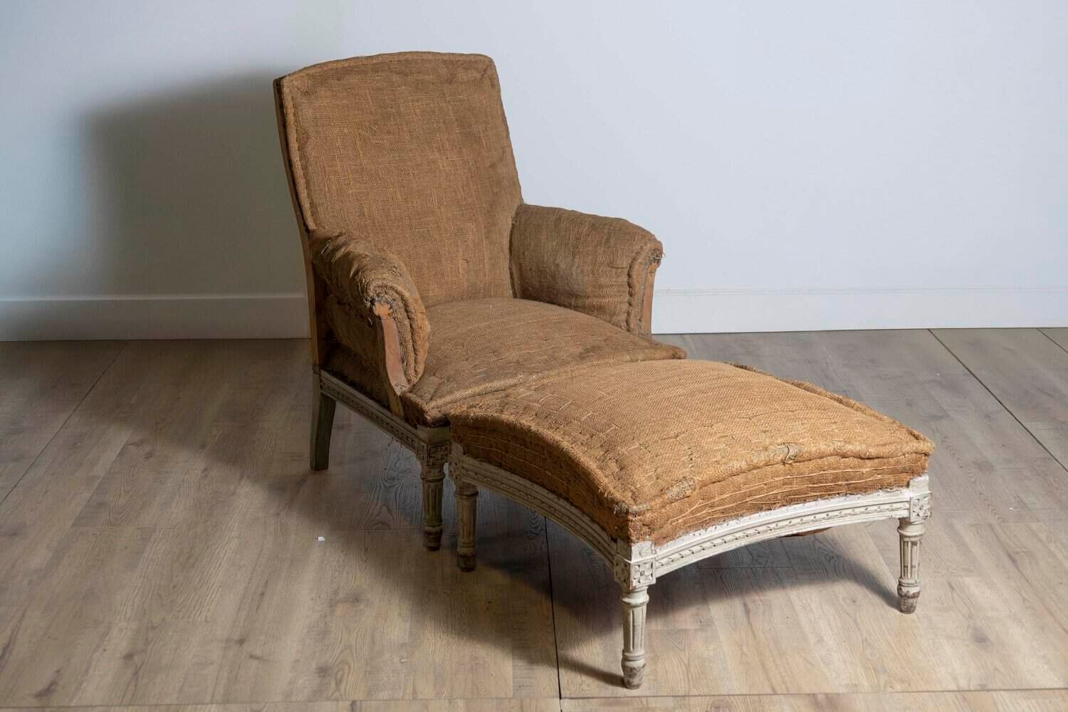 On Hold - 19th Century French Arm Chair and Stool Circa 1870 - JAA