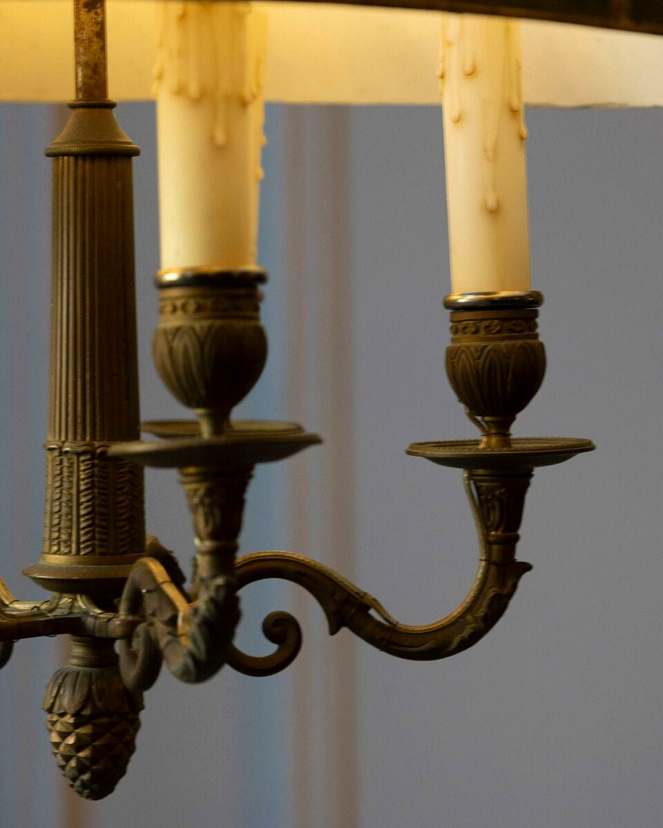 19th-Century French Bouillotte Chandelier in Tole and Bronze - JAA