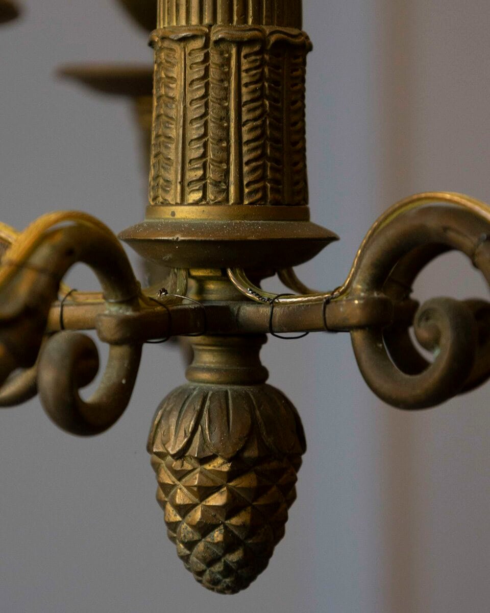 19th-Century French Bouillotte Chandelier in Tole and Bronze - JAA