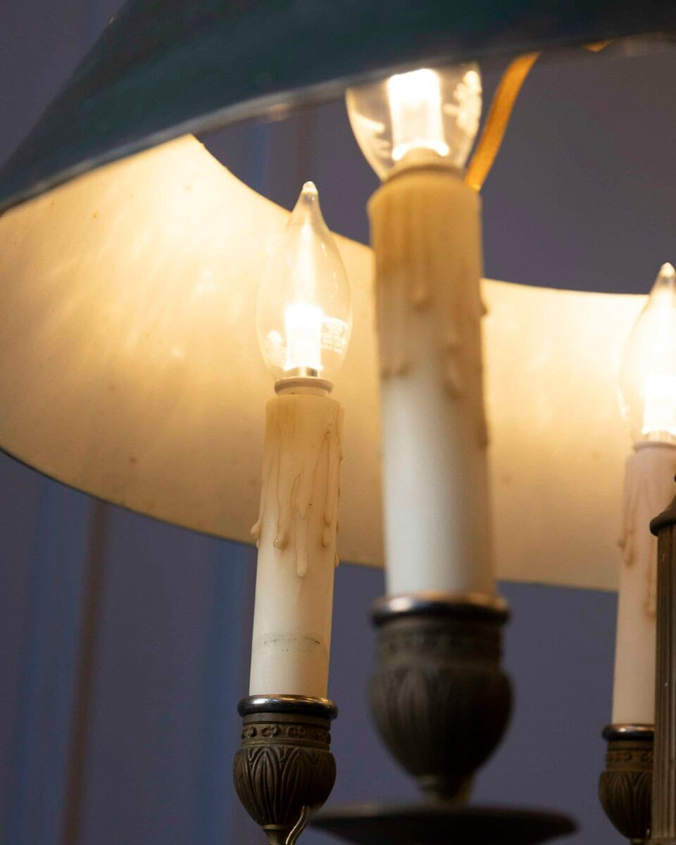 19th-Century French Bouillotte Chandelier in Tole and Bronze - JAA